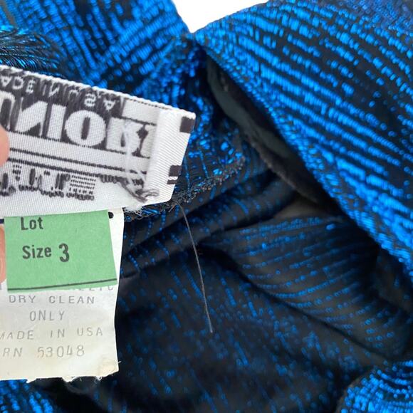 T Juniors Vintage 70s Disco Blue Metallic Peplum Dress size small 3 - Picture 10 of 11